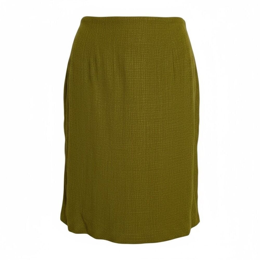 Piazza‎ Sempione Tweed Textured Flat Front Straight Pencil Skirt Green Size 42